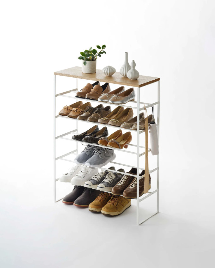 Yamazaki Home TOWER 6-Tier Shoe Rack 18-21 Pairs Slim Entryway Steel White