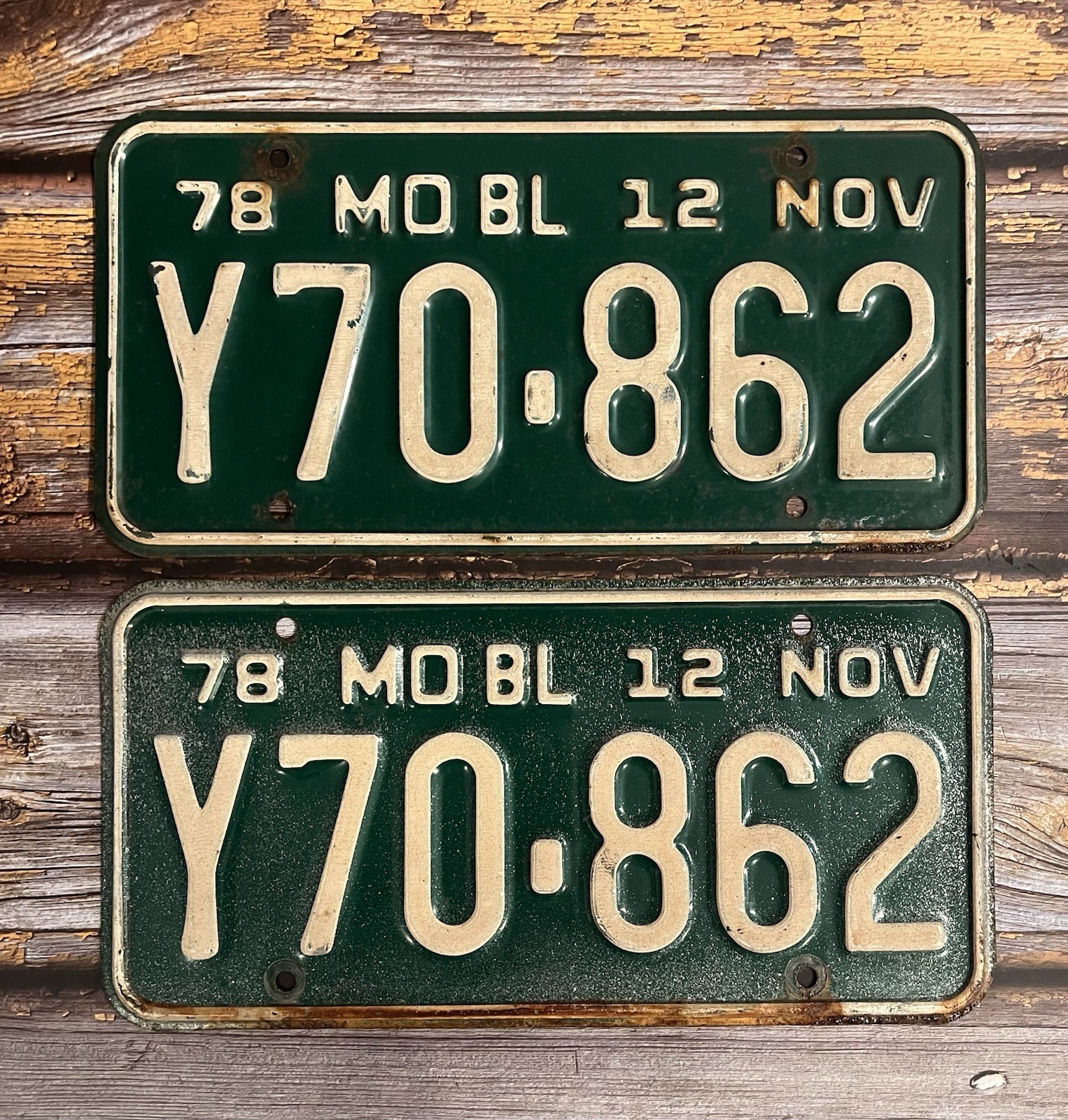 1978 Missouri TRUCK License Plate Matched Pair / Set Y70-862 1978 Missouri TRUCK License Plate Matched Pair / Set Y70-862