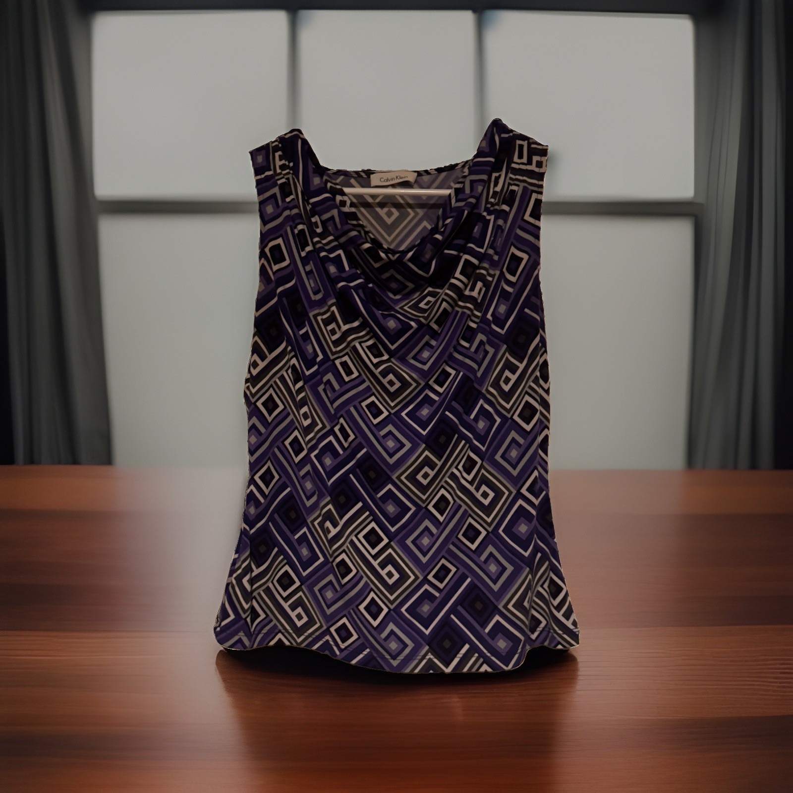 Calvin Klein Women’s Top Cowl Neck Geometric Multi-color Purple