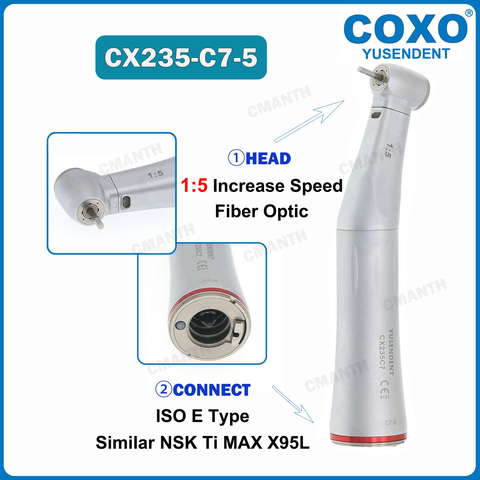 COXO Dental 1:5 Fiber Optic Increasing Speed Handpiece Contra Angle CX235 C7-5