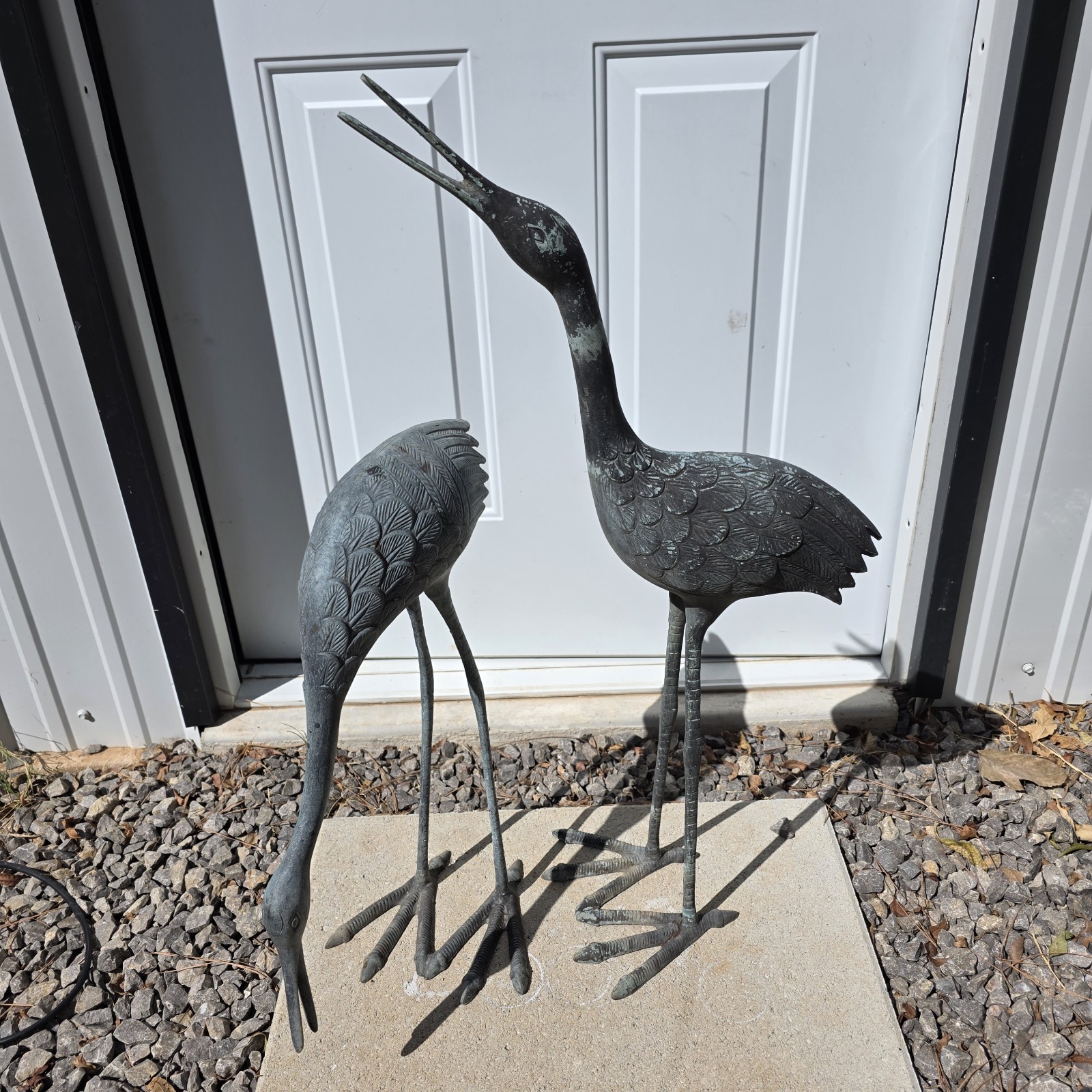 Stately Garden Bronze Cranes Set Of 2 Sculptures 32 inches Tall Stately Garden Bronze Cranes Set Of 2 Sculptures 32 inches Tall