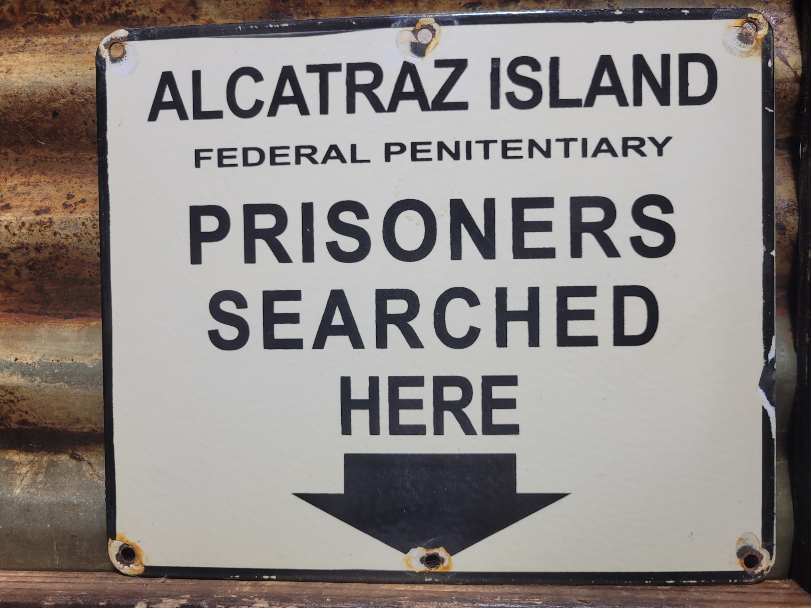 VINTAGE ALCATRAZ PORCELAIN SIGN RARE OLD PENITENTIARY JAIL PRISON SAN DIEGO 12