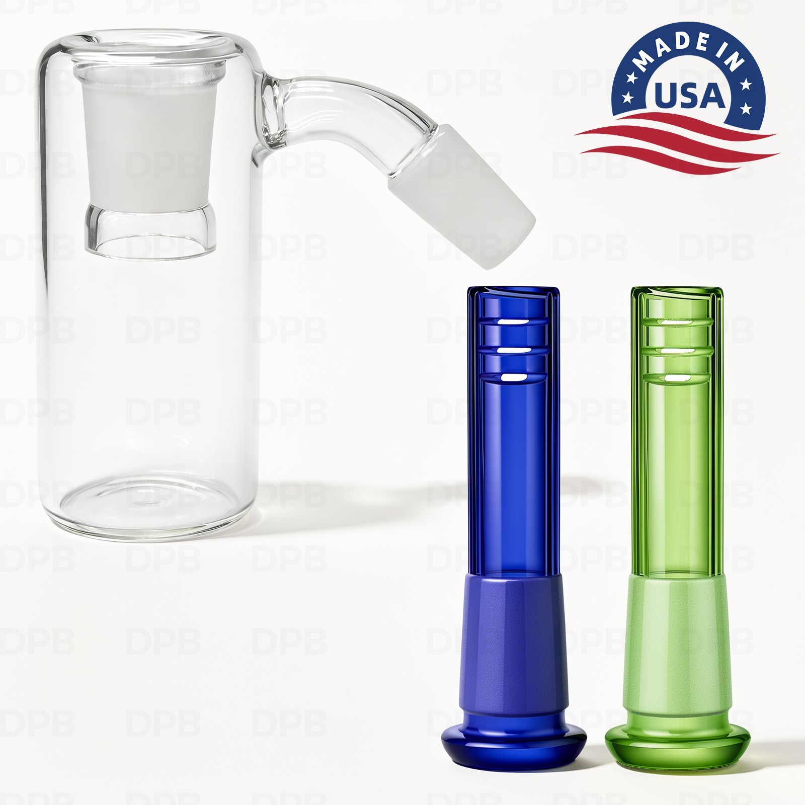 14mm Ash Catcher 45 Degree Glass Water Bong with 2 pack glass downstems-USA SHIP