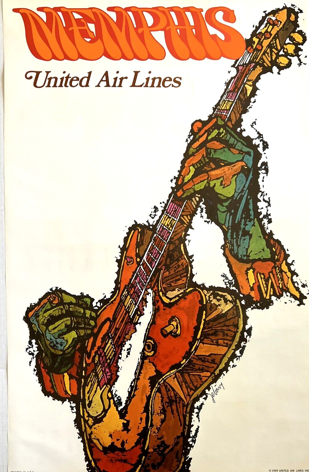 Vintage 1969 Memphis United Airlines Promotional Travel Poster Mint 25\