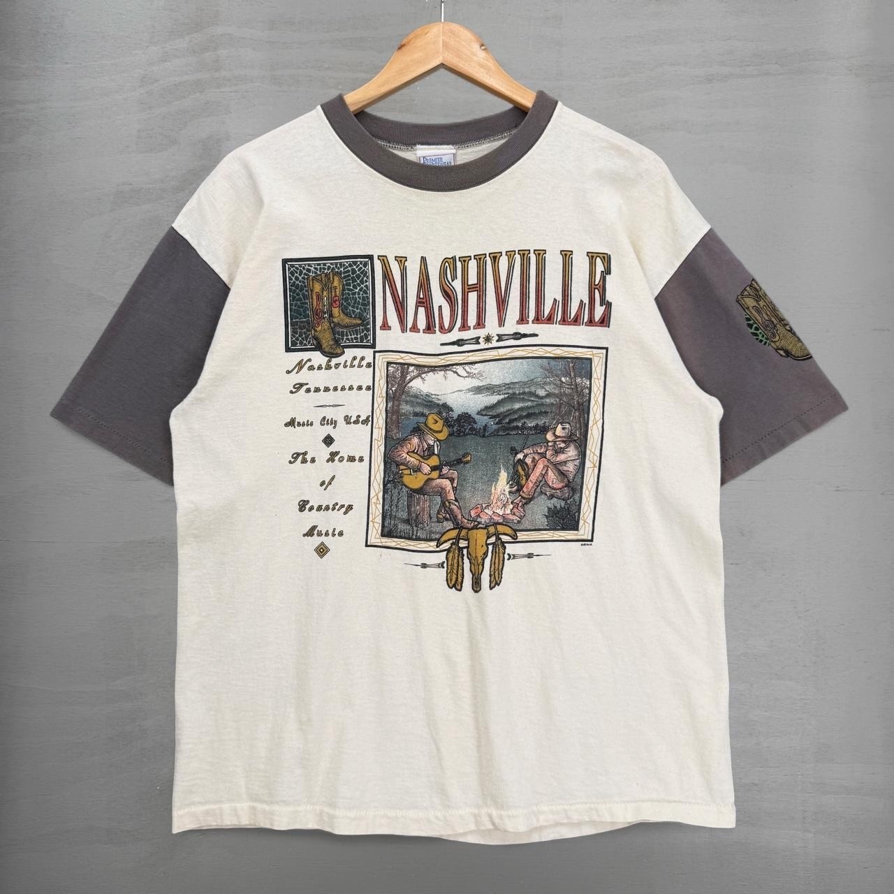 Vintage Nashville Cowboy Western Single Stitch Tee Cream Grey 90s Large