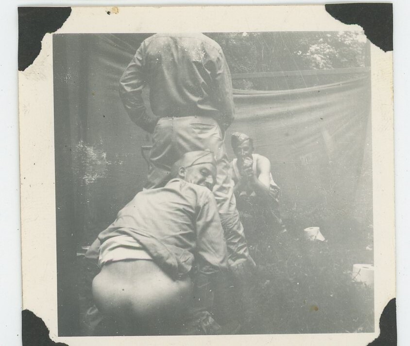 Vintage Photo Military Solders Squatting Down Vintage Photo Military Solders Squatting Down