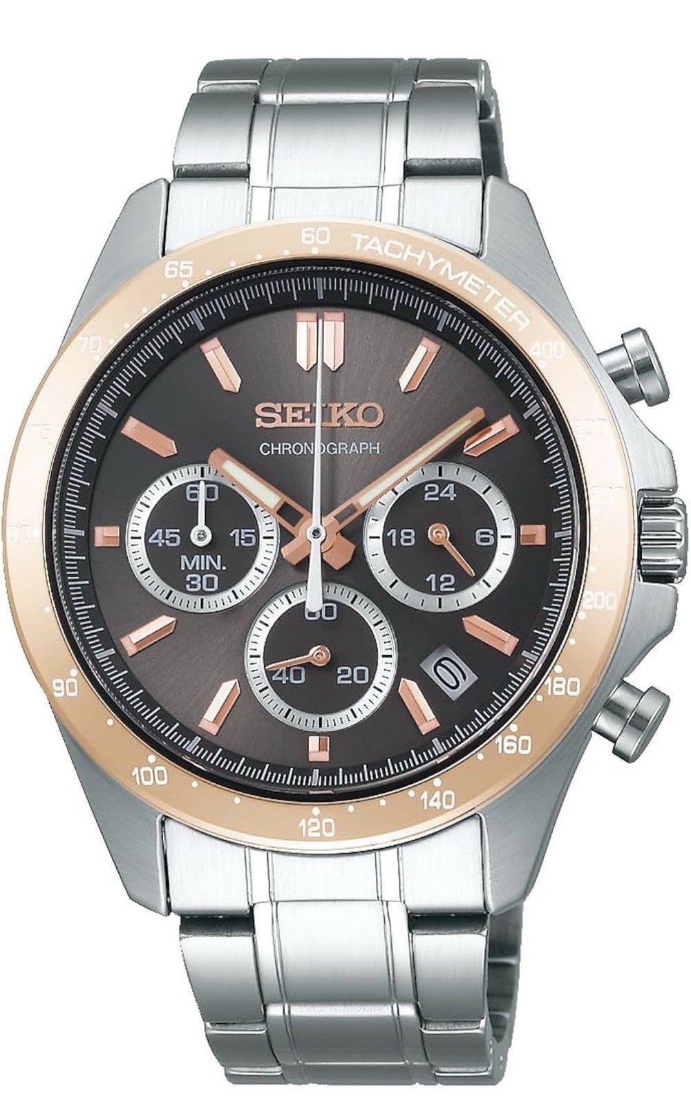 SEIKO SBTR026 Selection Chronograph Brown Gray Dial Quartz Stainless Steel Watch