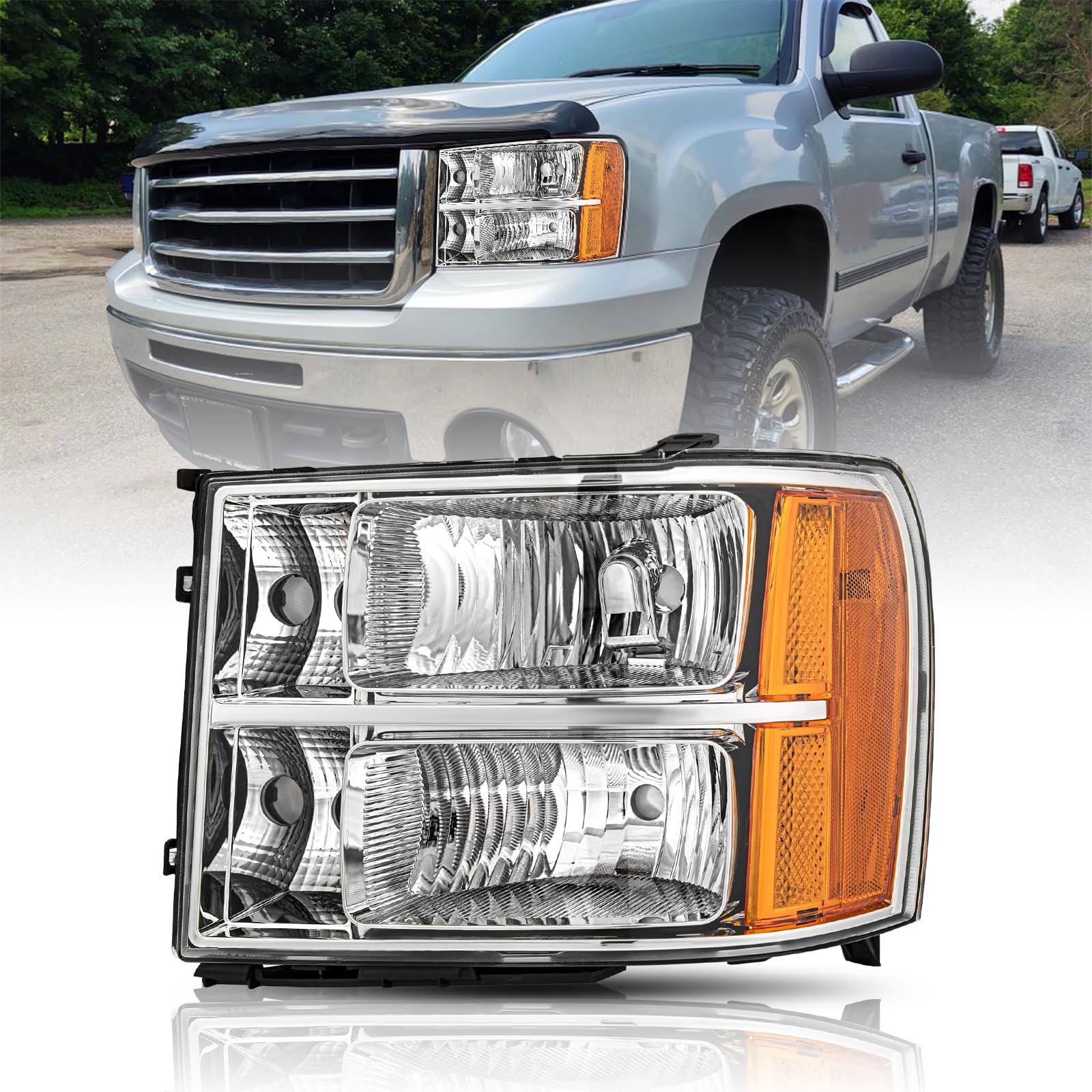 for 2007-2013 GMC Sierra 1500 07-14 2500HD 3500HD Headlight Left Chrome Housing