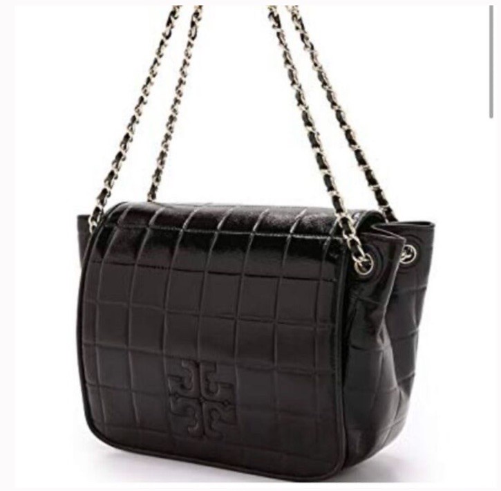Tory Burch Marion Quilted Patent Leather convertible Bag- Black MSRP $495