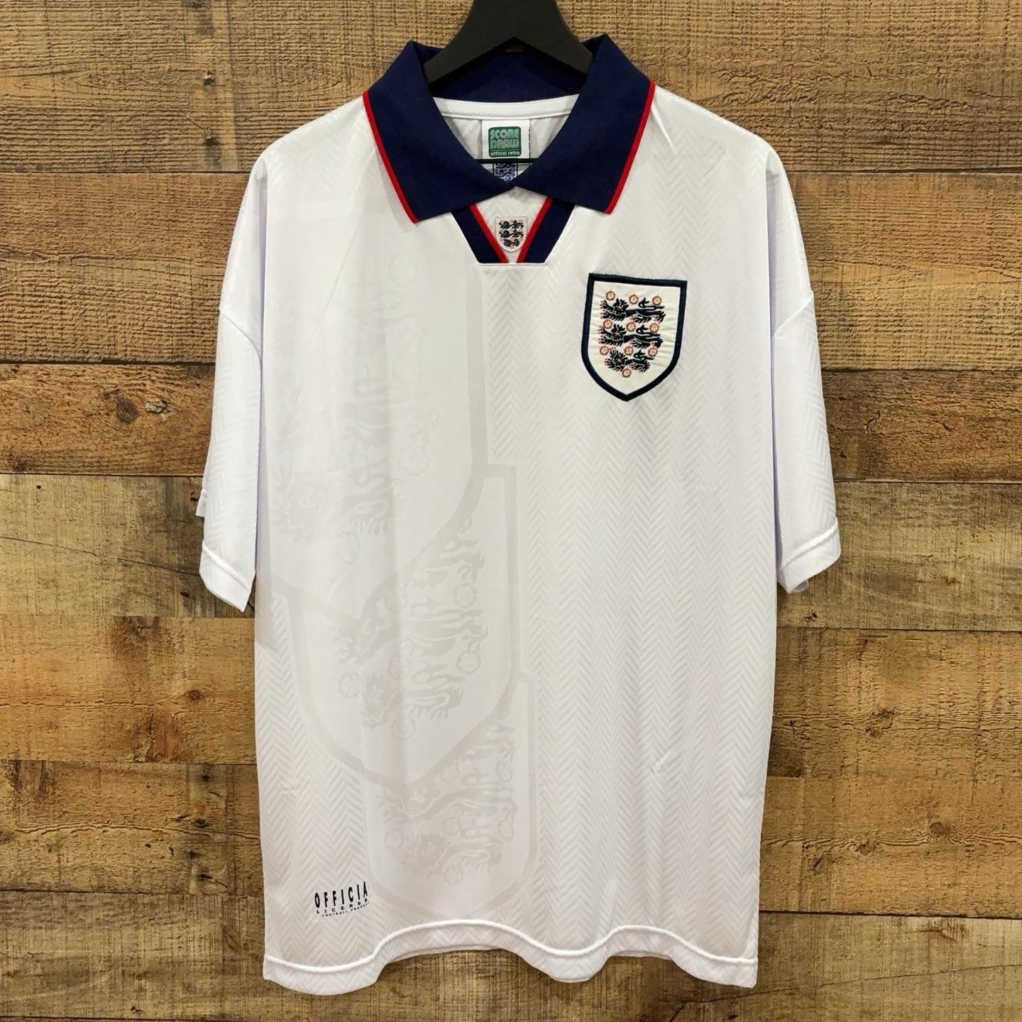 England Jersey Mens Large White Soccer Retro Navy Collar Shirt Score Draw