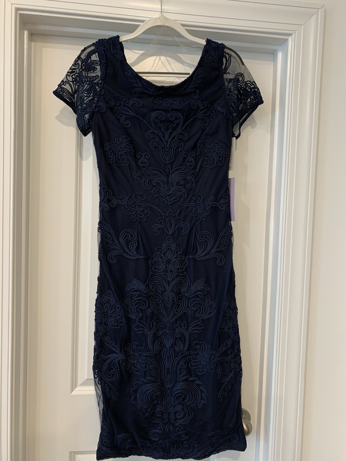 JS Collections Semi Formal Navy Lace Midi Dress 6 Pencil NWT