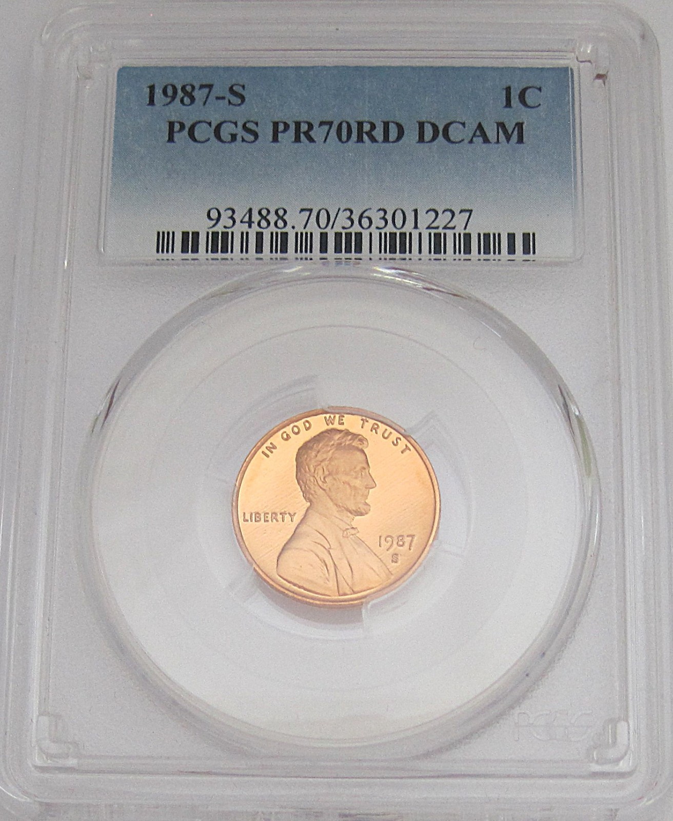 1987-S Lincoln Memorial Cent PCGS PR70 RD DEEP CAMEO = HOT PROOF & TOP GRADE