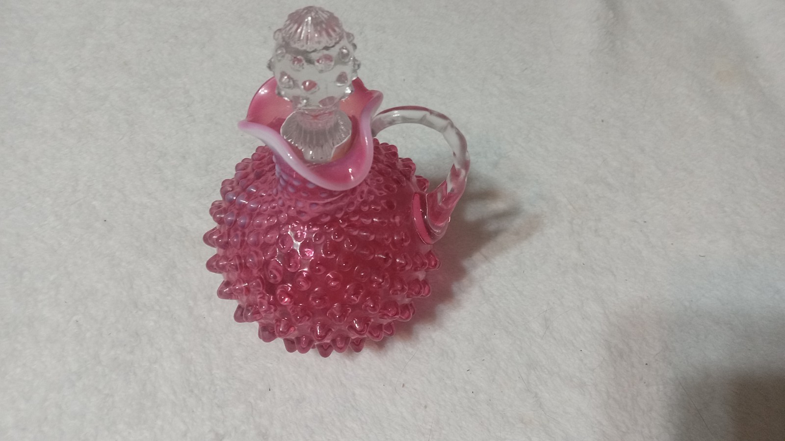 Vintage 1960\'s Fenton Glass Cranberry Opalescent Hobnail Cruet