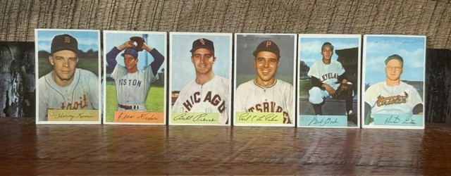 (6) 1954 Bowman HIGH GRADE Baseball Card Lot MK on Front Red Sox Orioles Tigers