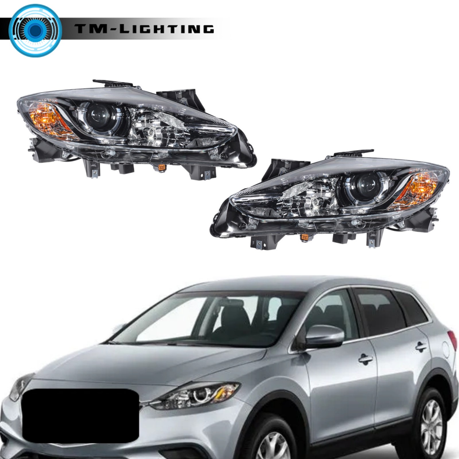 For 2013-2015 Mazda CX-9 Headlights Left+Right Side Clear Lens Halogen Headlamps