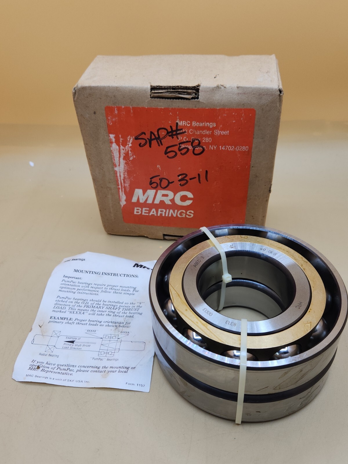 MRC 8313 Angular Contact Bearing 65 mm Bore 140 mm OD 66 mm Width Open 40 DEG