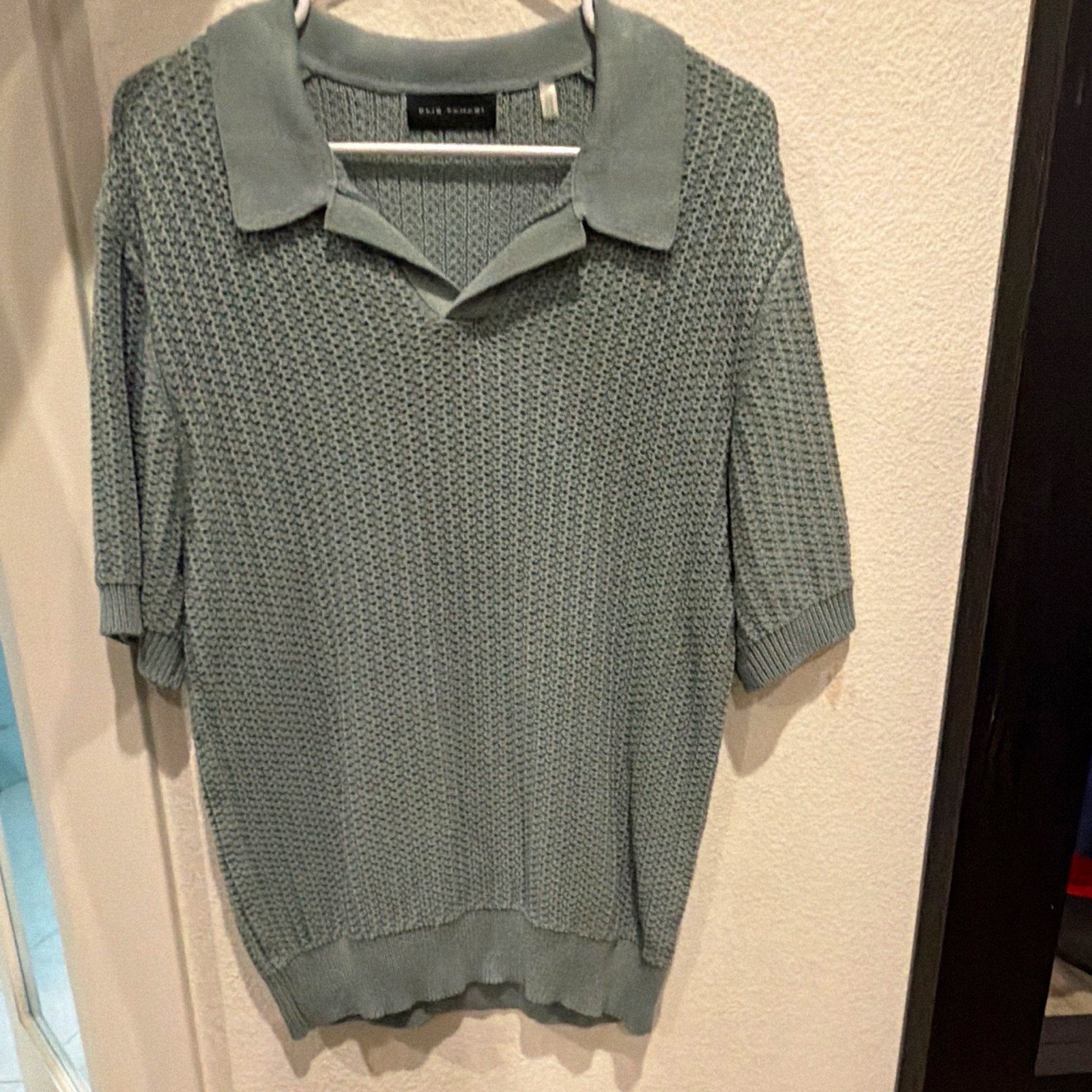 Elie Tahari Women\'s Green Solid Knit Collared Short Sleeve Pullover Sweater L Elie Tahari Women\'s Green Solid Knit Collared Short Sleeve Pullover Sweater L
