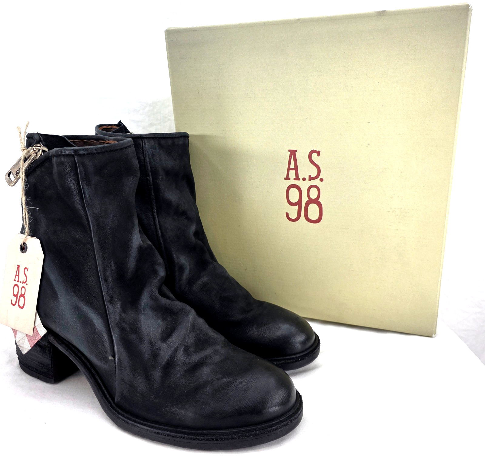 NEW A.S. 98 Jase Leather Zip Booties Ankle Boots Shoes Euro 42 Women\'s US 11.5