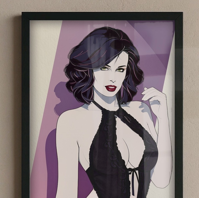 Sensual Patrick Nagel inspired lingerie Woman Pop Art Print 80s Minimalist Style