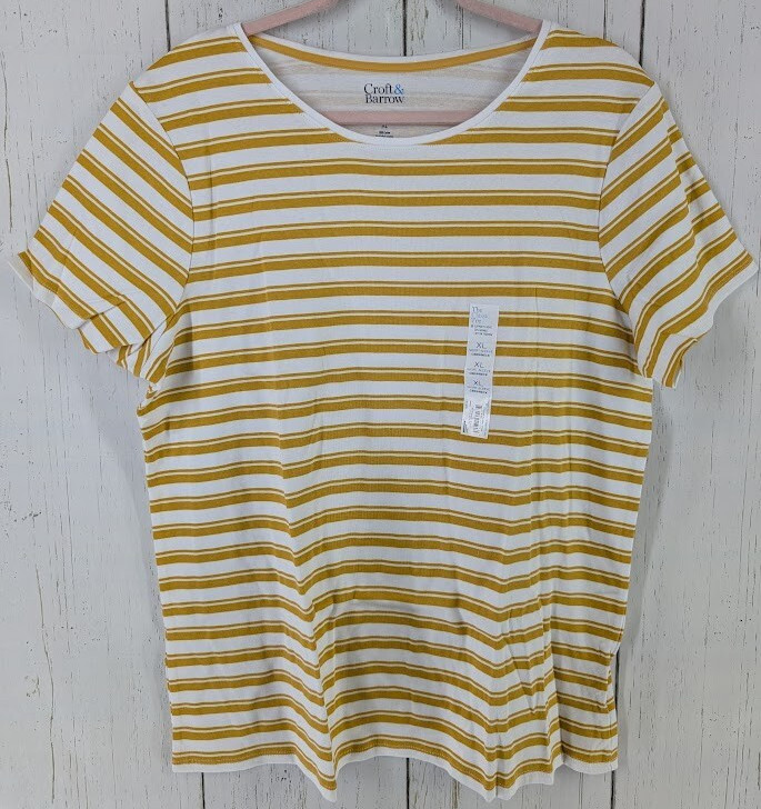 Croft Barrow Size XL The Classic Tee Yellow White Stripe Short Sleeve Top NWT Croft Barrow Size XL The Classic Tee Yellow White Stripe Short Sleeve Top NWT