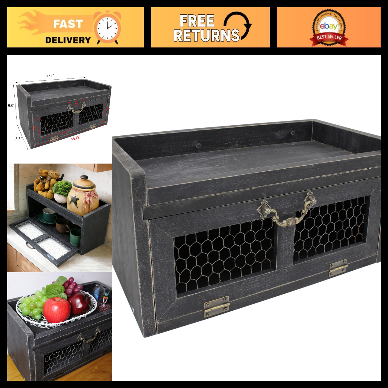Rustic Farmhouse Countertop Storage Organizer - Vintage Wood Kitchen Cabinet wit