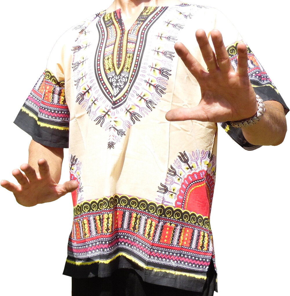 Mens Traditional Print Dashiki by American Dashiki, 100% Un-Dyed Comfort Cotton
