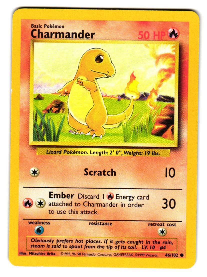 Charmander 46/102 Common Base Set Unlimited Pokemon Moderately Played