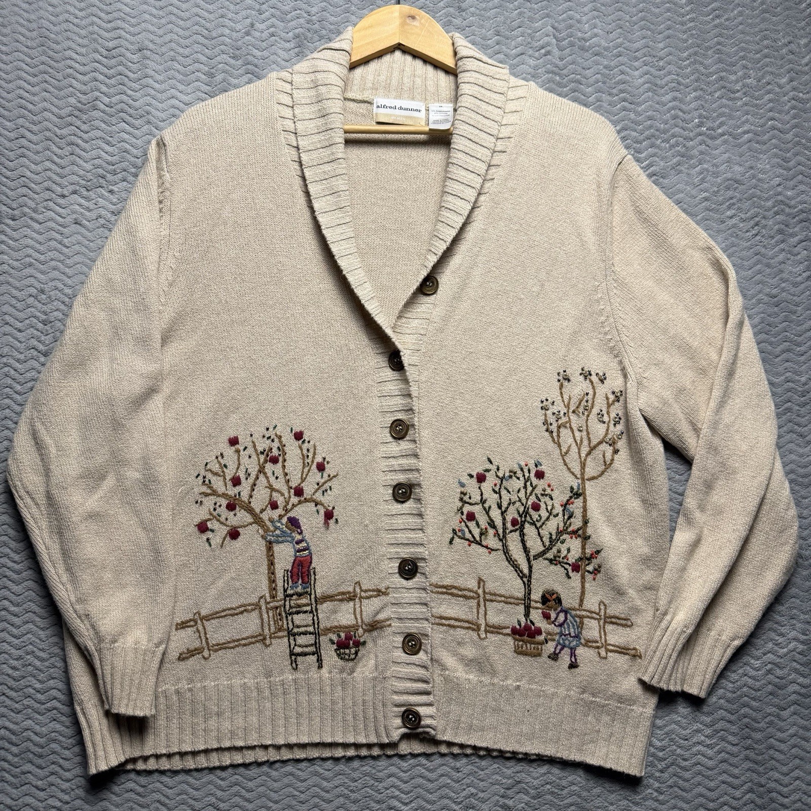 VTG Alfred Dunner Cardigan Womens Sz 3X Embroidered Apple Picking Grandma Core