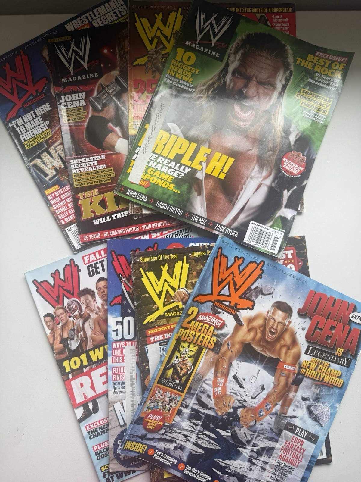 Lot of 8 WWE Magazines 2010-2012 John Cena Triple H Wrestling Vintage