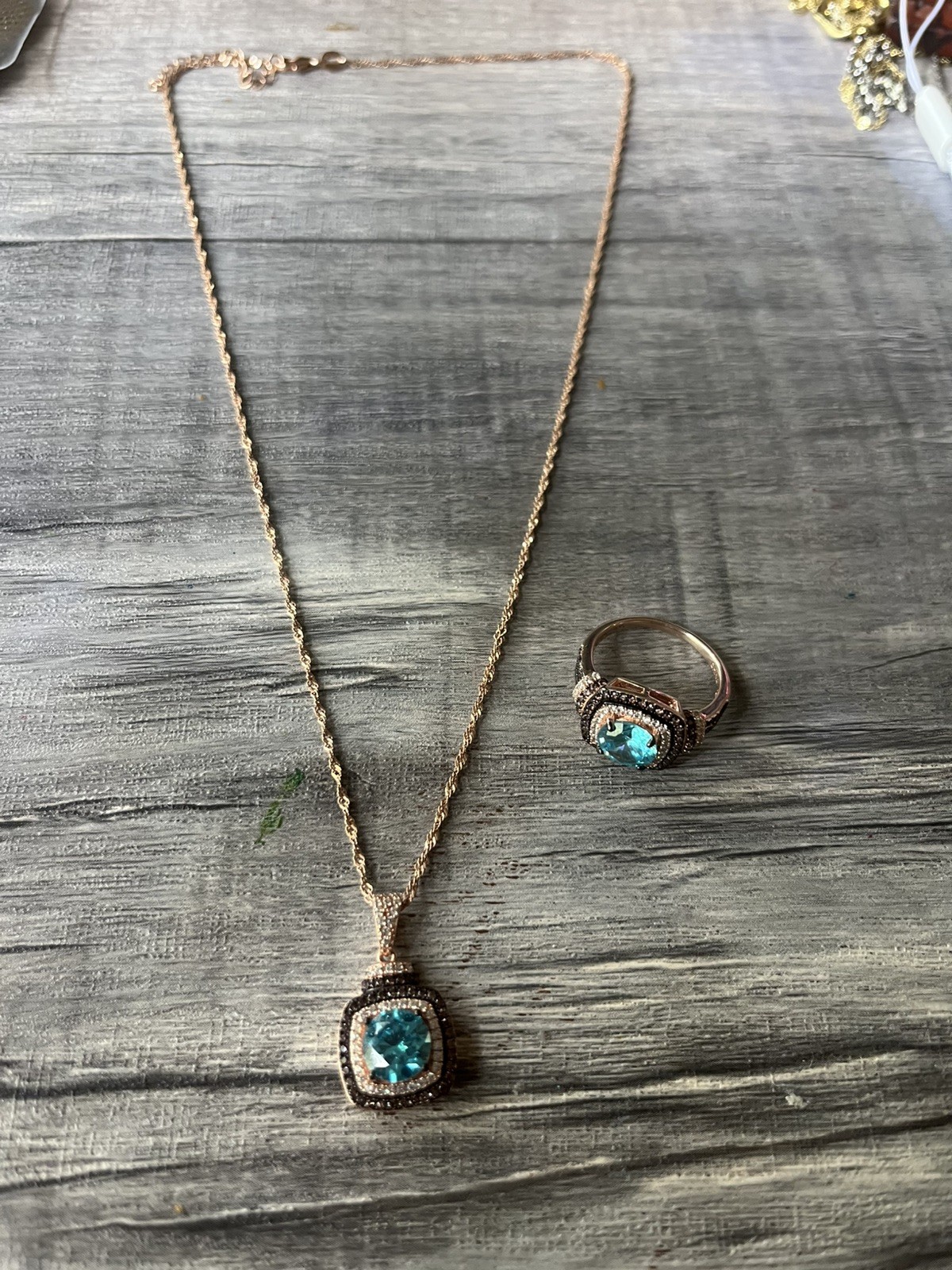 Le Vian Sterling Cushion-Cut Blue Topaz & Chocolate Diamond Ring & Necklace Set Le Vian Sterling Cushion-Cut Blue Topaz & Chocolate Diamond Ring & Necklace Set