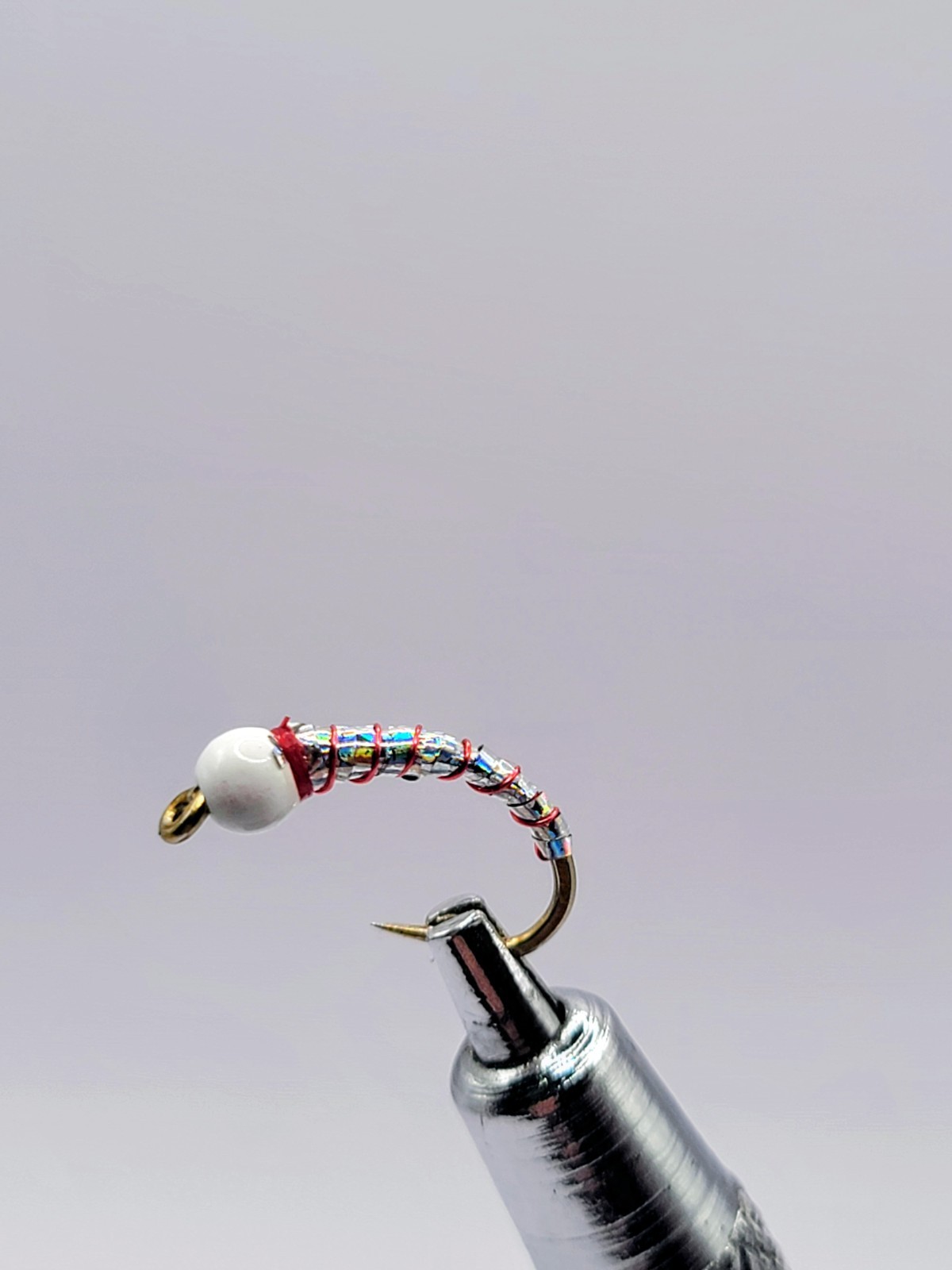 Red Ribbed Zebra Midge Trout Flies White Bead Size 18 Lot 6