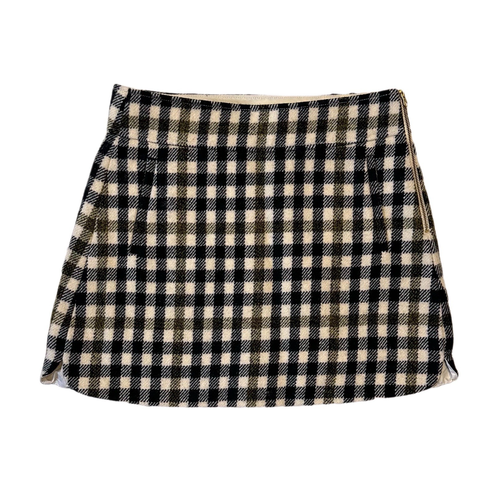 J.Crew Check Wool Mini Skirt 12 Ivory Black Chartreuse Academia Fall Preppy J.Crew Check Wool Mini Skirt 12 Ivory Black Chartreuse Academia Fall Preppy