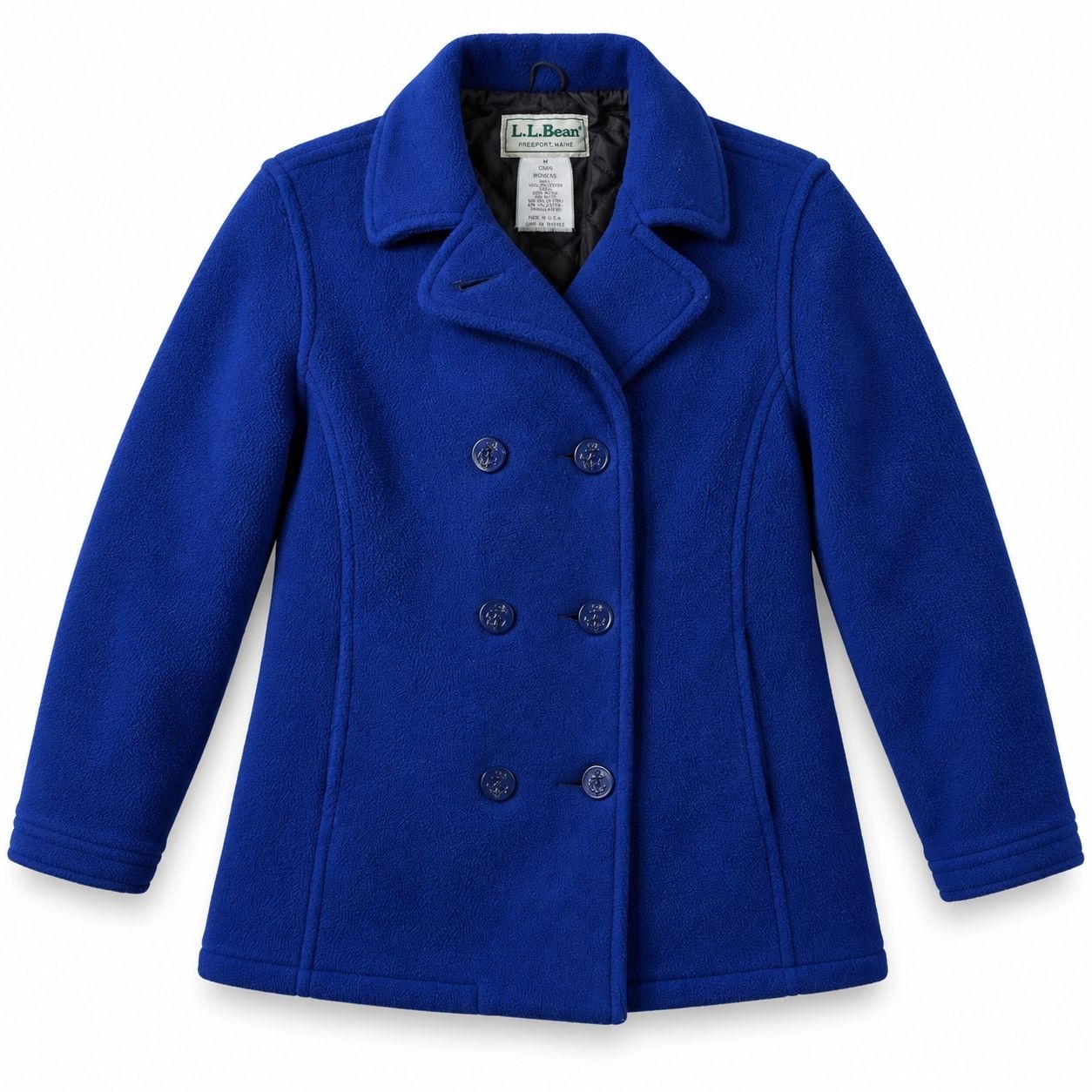 HK55 - Vintage L.L.Bean Women’s M Fleece Pea Coat Blue Thinsulate Made USA Doubl