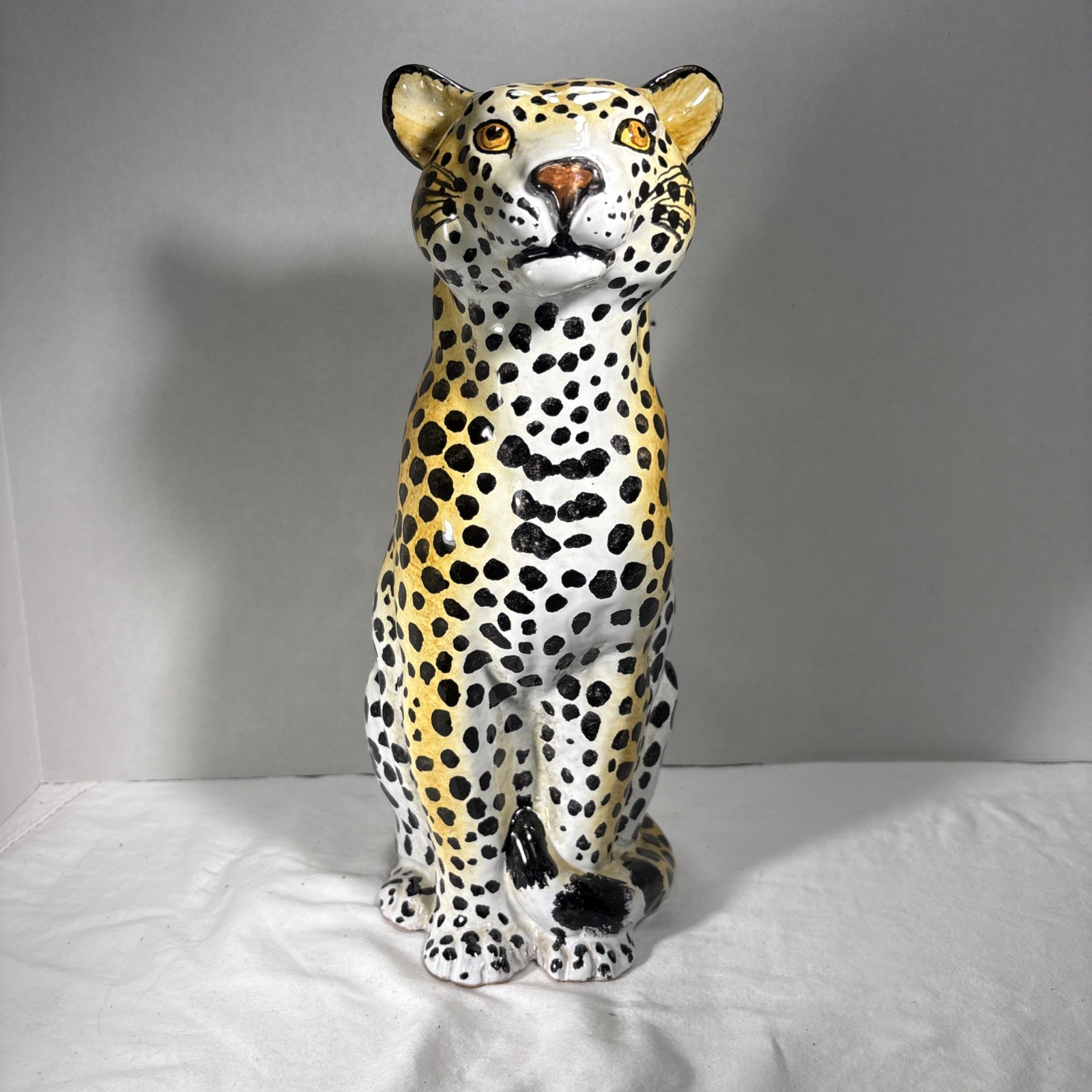MCM Italian Hollywood Regency Terracotta Cheetah Leopard Statue Sculpture 13”tal