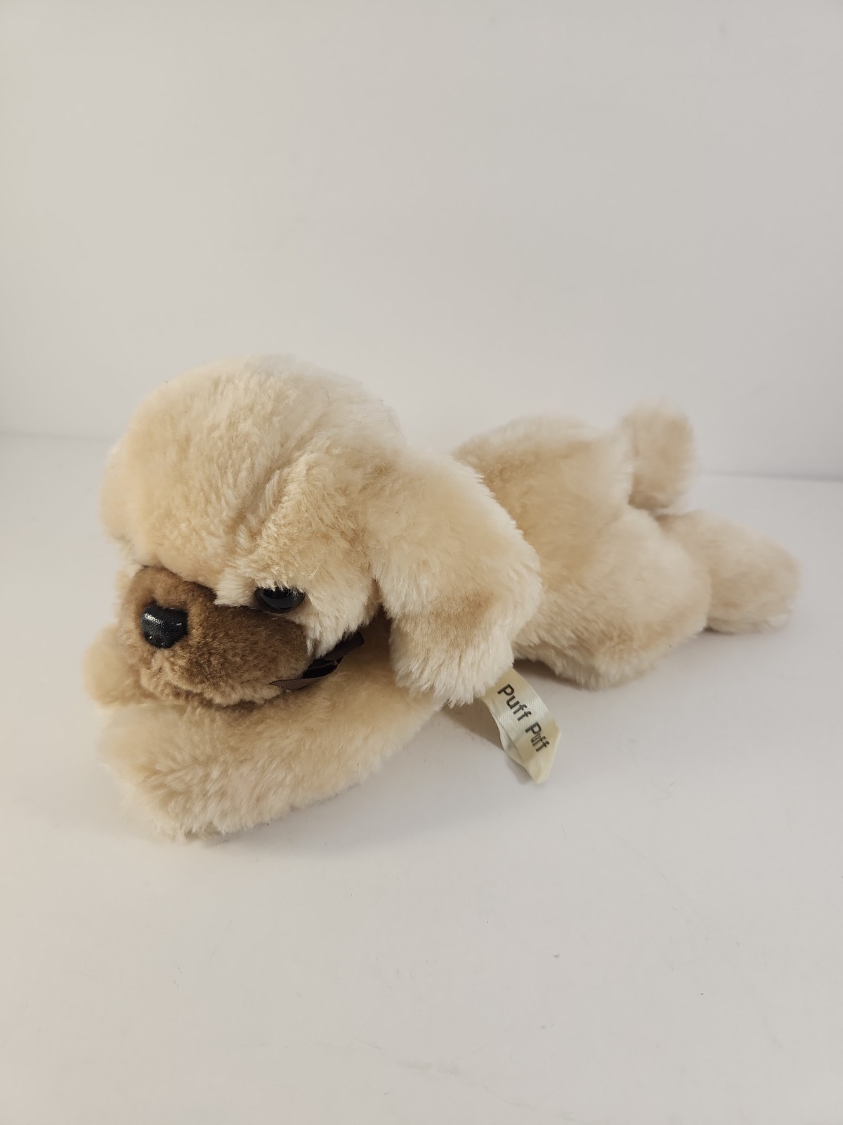 VINTAGE Russ Berrie Puff Puff Plush Puppy Stuffed Animal Tan Cream 877 Retro