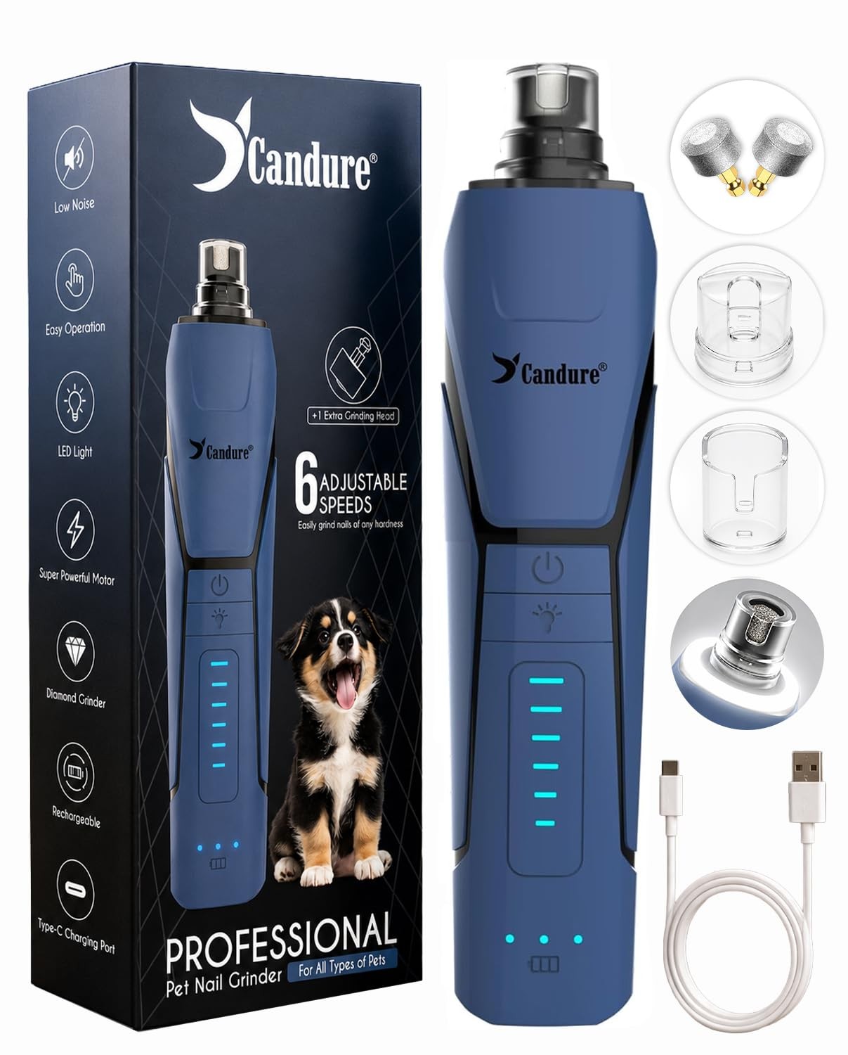 Whisper Quiet Dog Nail Grinder with 360 Degree LED Light, 6Speed Rechargeable...