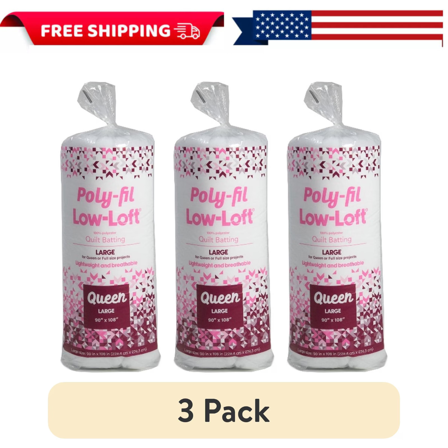 Fairfield Poly-Fil Low Loft Quilt Batting 90x108 Polyester Quilting 3 Pack Fairfield Poly-Fil Low Loft Quilt Batting 90x108 Polyester Quilting 3 Pack
