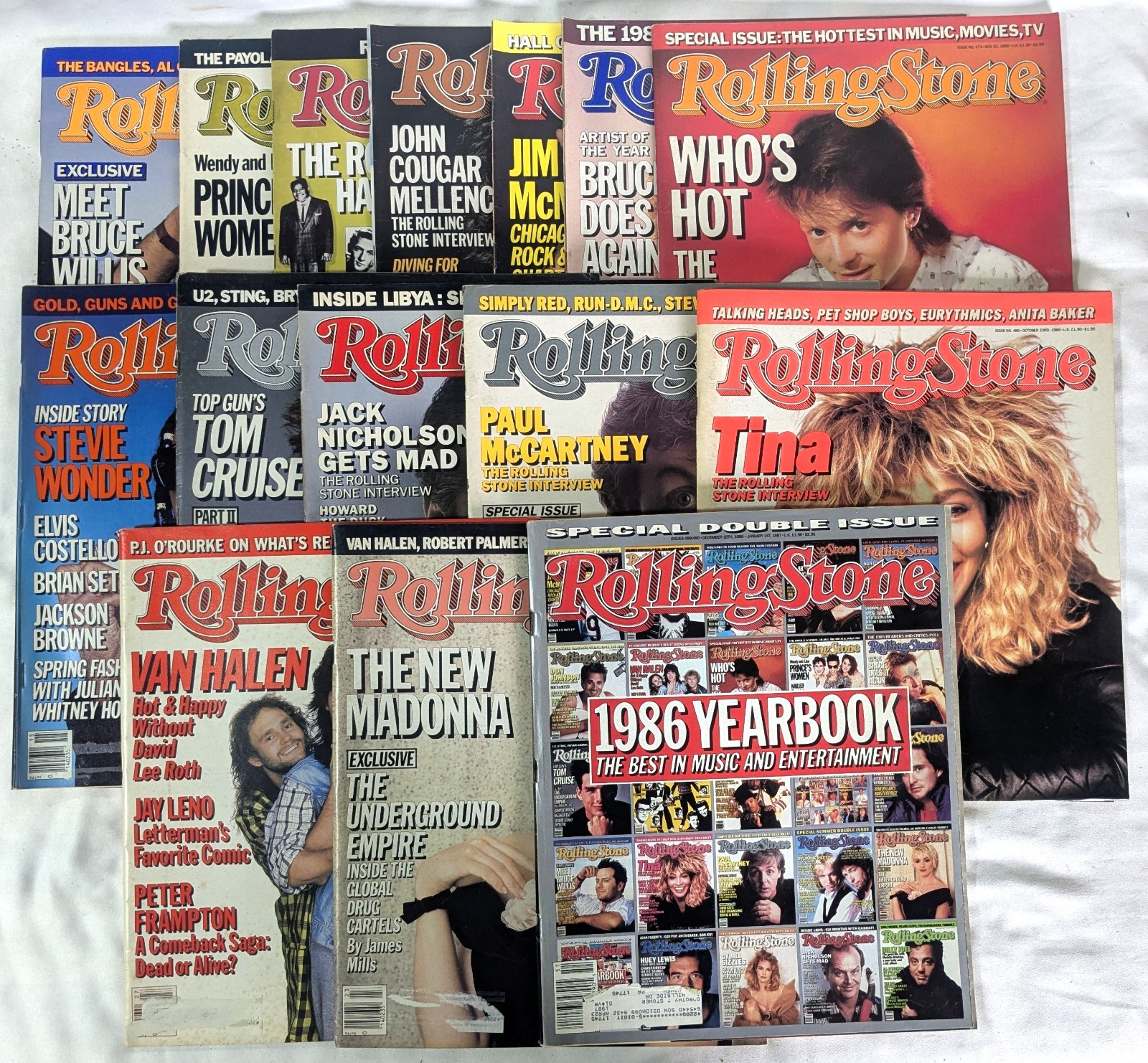 Vintage 1986 Rolling Stone Magazine Lot of 15 – Van Halen Tina Turner Stevie Vintage 1986 Rolling Stone Magazine Lot of 15 – Van Halen Tina Turner Stevie