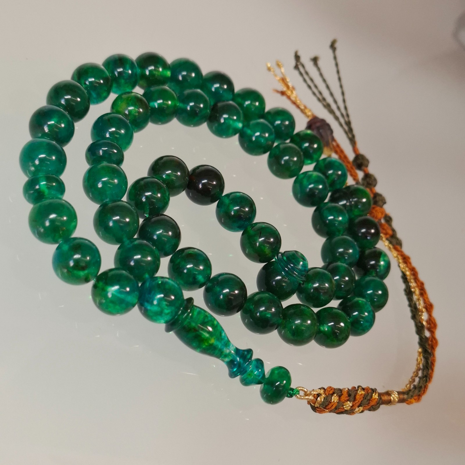 Amber Rosary – 45 sphere Beads, 11.6 mm, Green Amber Rosary 46gram Pressed amber