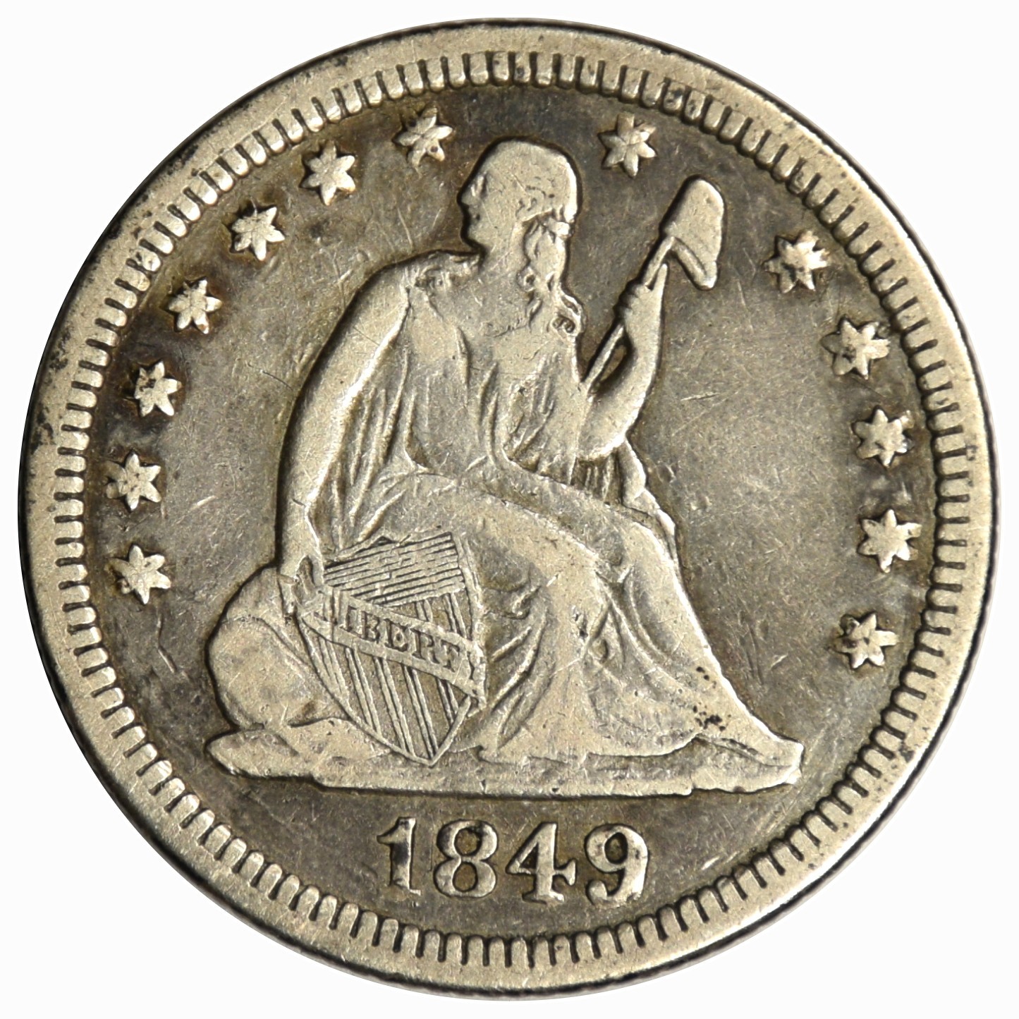 1849 SEATED LIBERTY QUARTER ~ NICE VF