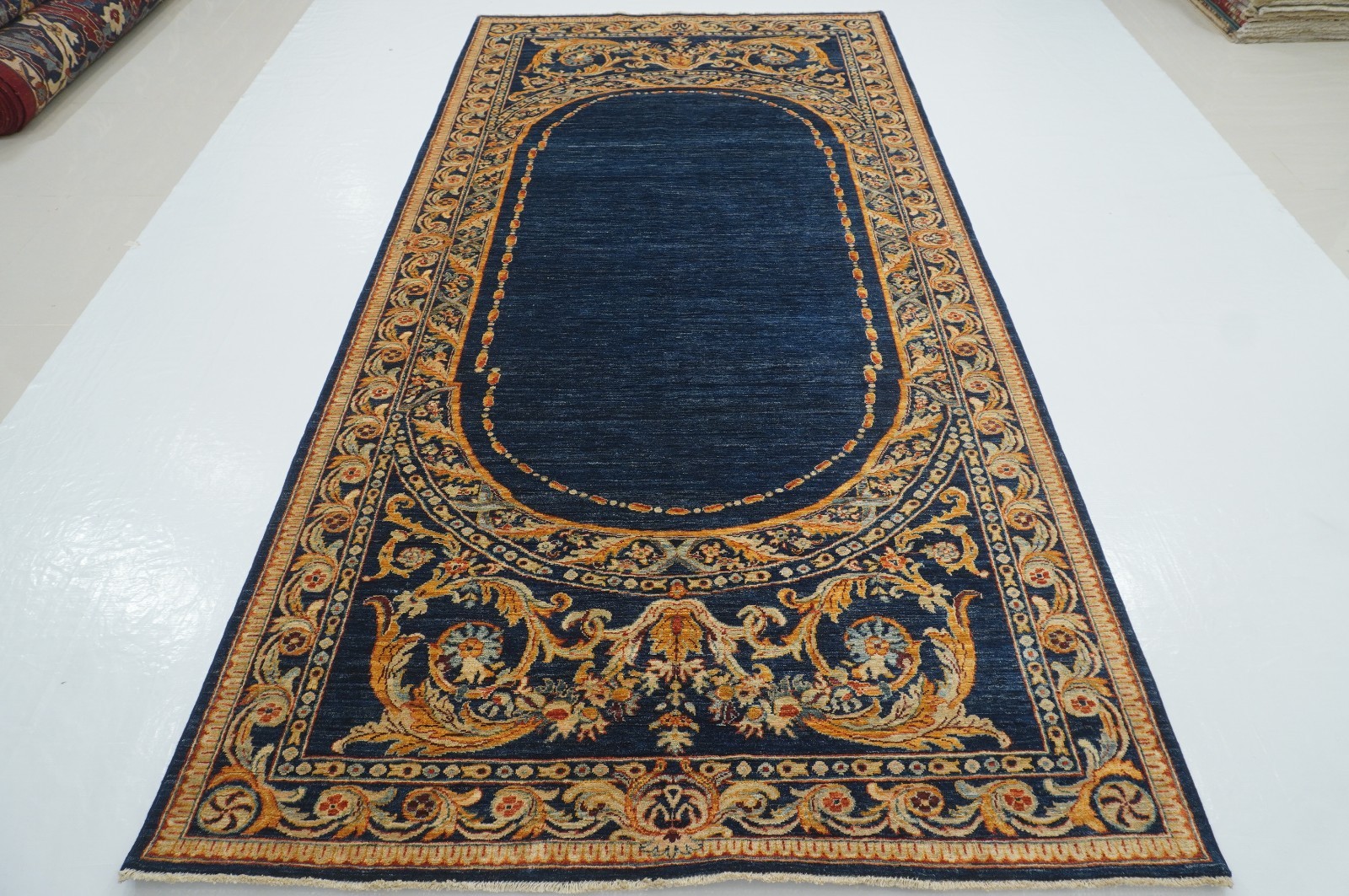 5x11 ft Navy Blue French Savonnerie Afghan Hand-Knotted Rug