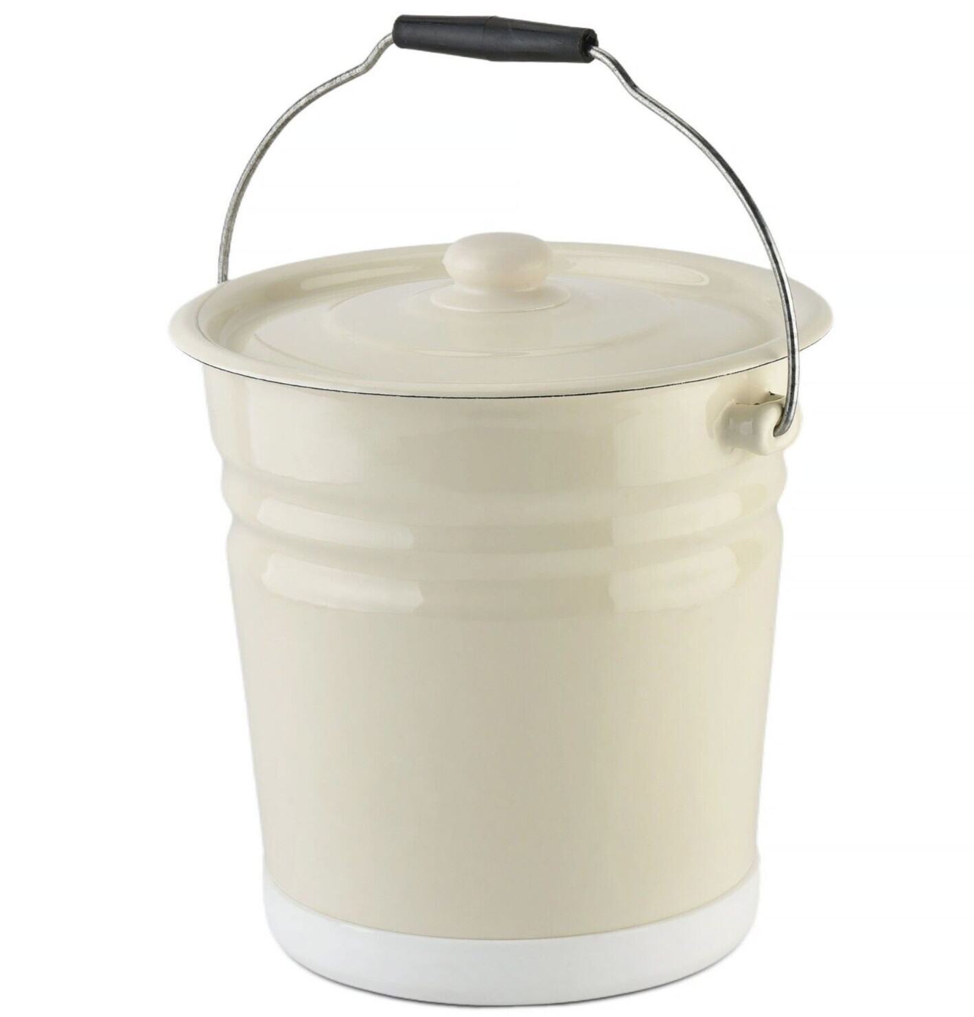 Novomoskovsk Enamel Bucket Lidded Pickle Pail Vintage Style Bucket 3 Gal, Beige