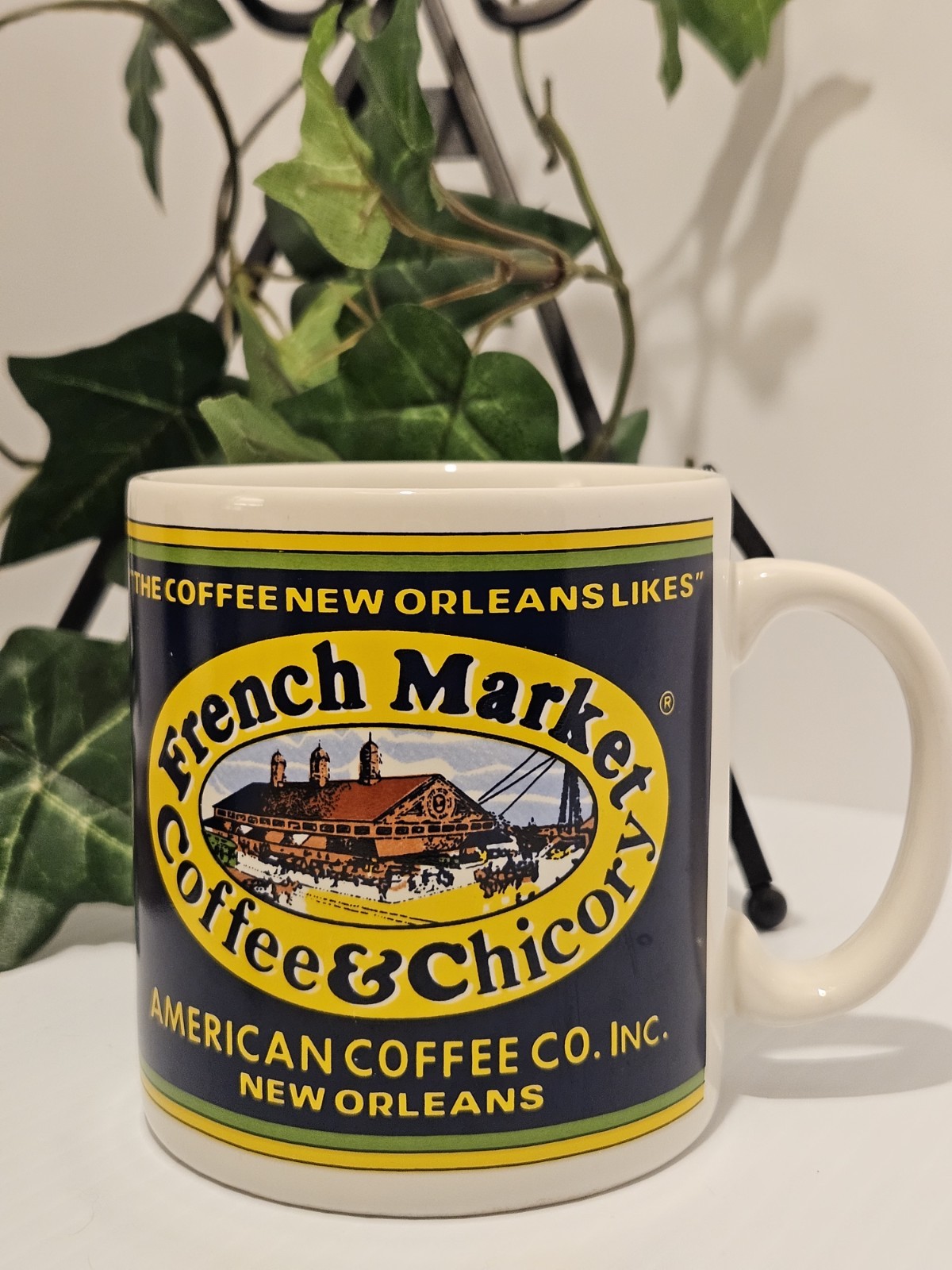 VTG French Market Coffee & Chicory Blue Large Mug New Orleans American Coffee