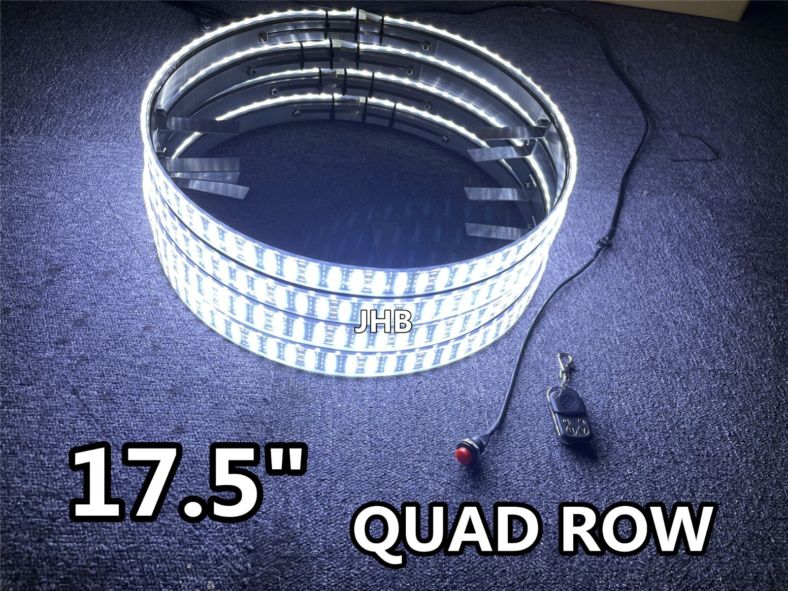 Set 4Rings 17.5'' QUAD ROW Pure WHITE Remote Switch Strobe LED Wheel Rim Lights