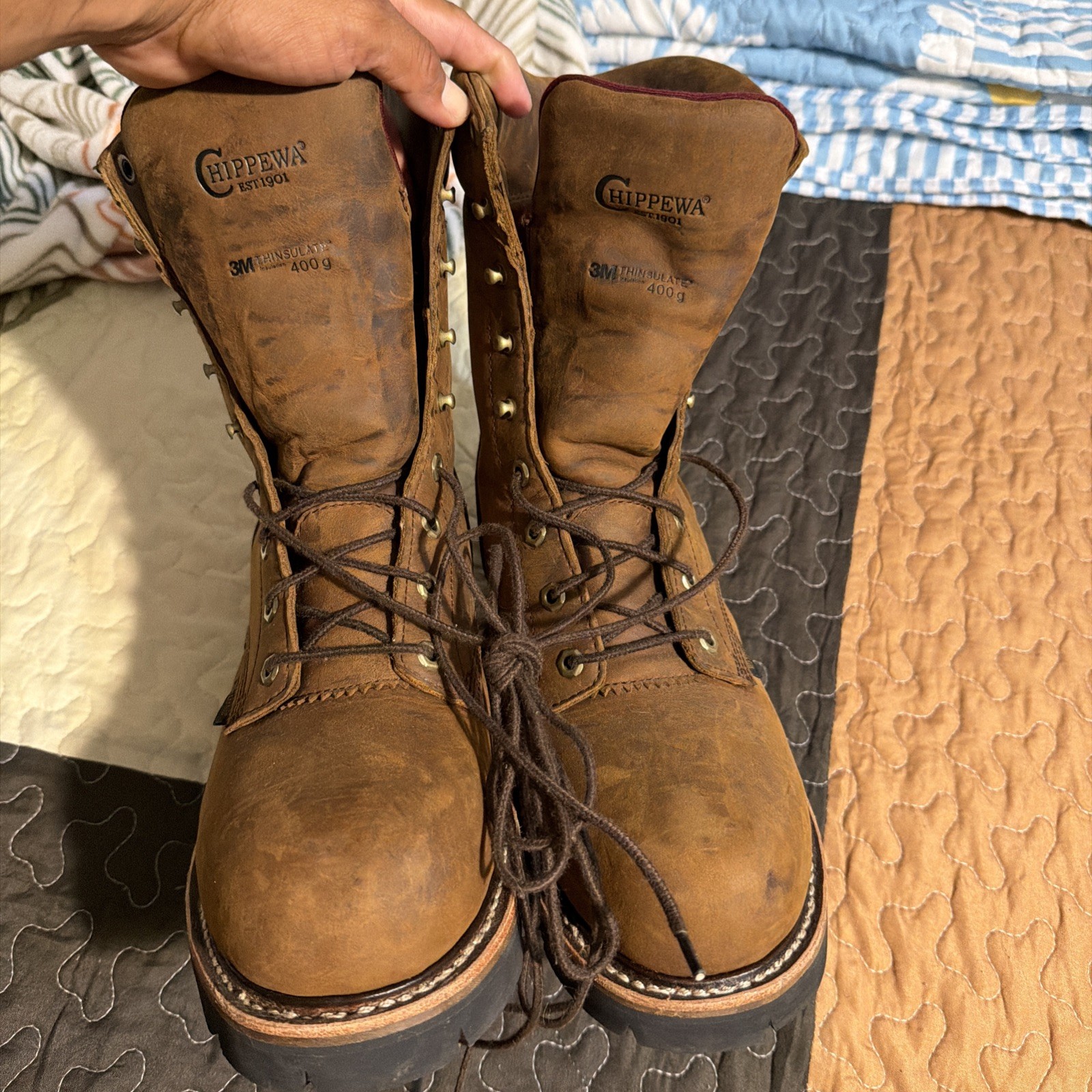 Chippewa Men\'s Work Boots, Size 11E, Brown Leather, Steel toe