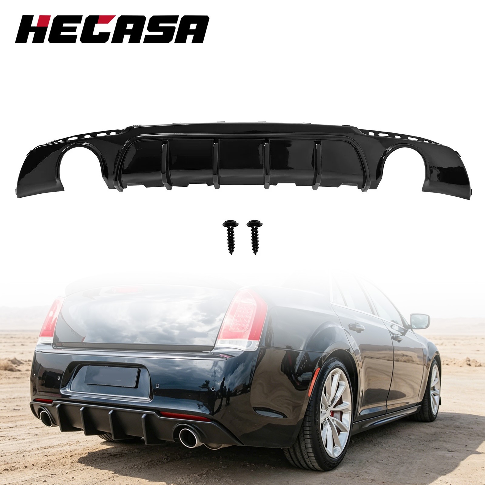 For 15-23 CHRYSLER 300 Black Dual Exhaust  Rear Bumper Lip Diffuser Valance