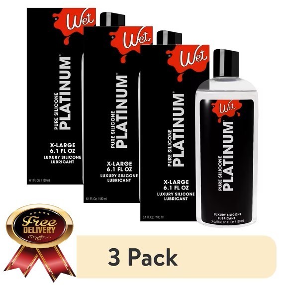 (3 pack) Wet Platinum Pure Silicone-Based Personal Lubricant, Long-Lasting Lube,