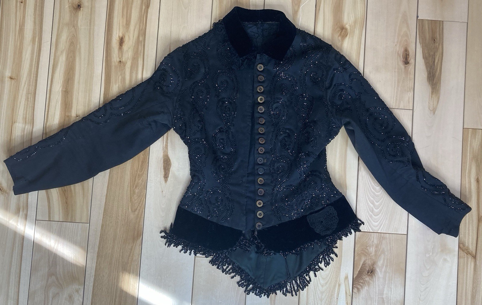 Antique Mid-Late 1800’s Victorian Beaded Fringe Bodice Button Down Jacket As Is Antique Mid-Late 1800’s Victorian Beaded Fringe Bodice Button Down Jacket As Is