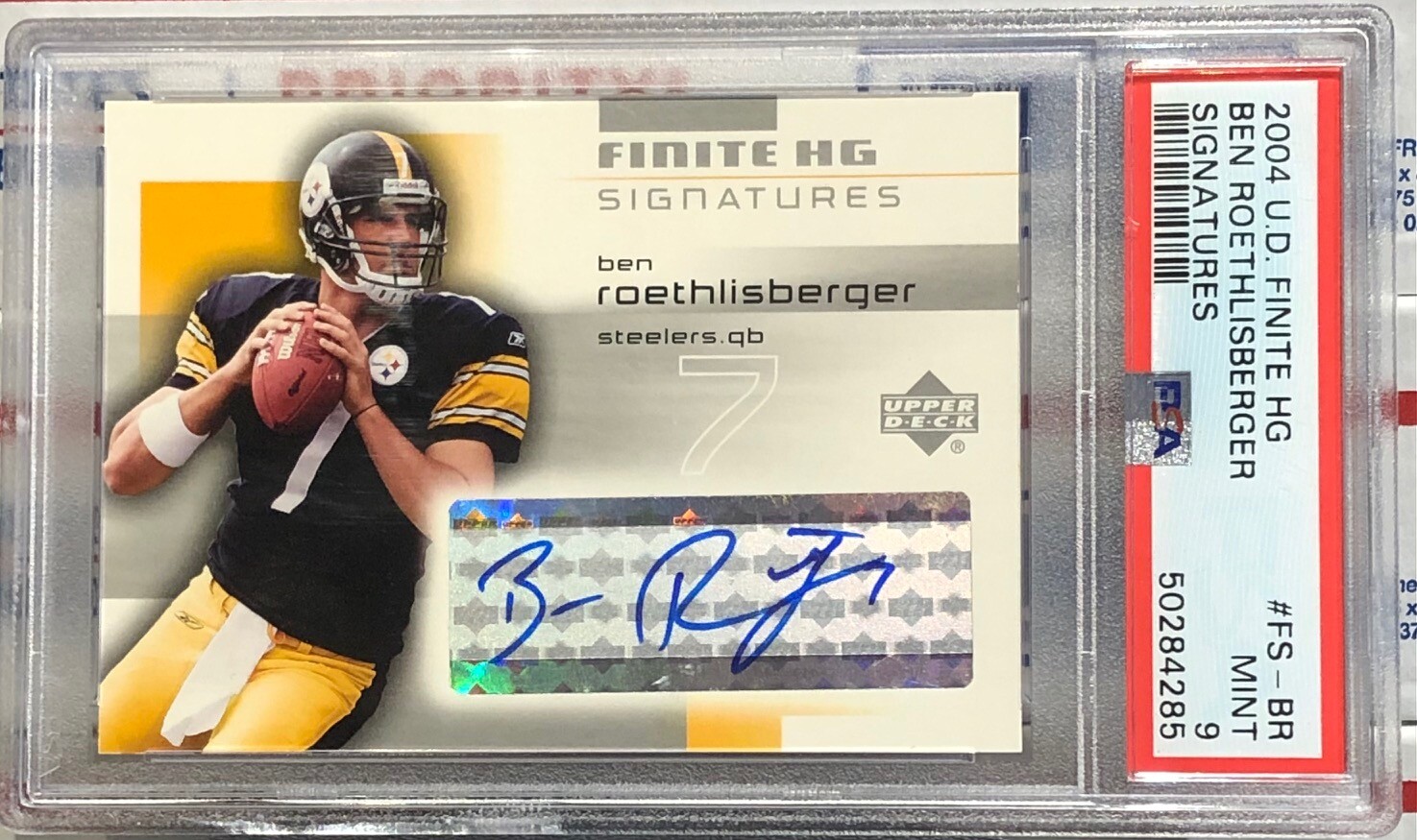 2004 UD FINITE HG BEN ROETHLISBERGER, FS-BR, AUTO, ROOKIE, PSA MINT 9, STEELERS