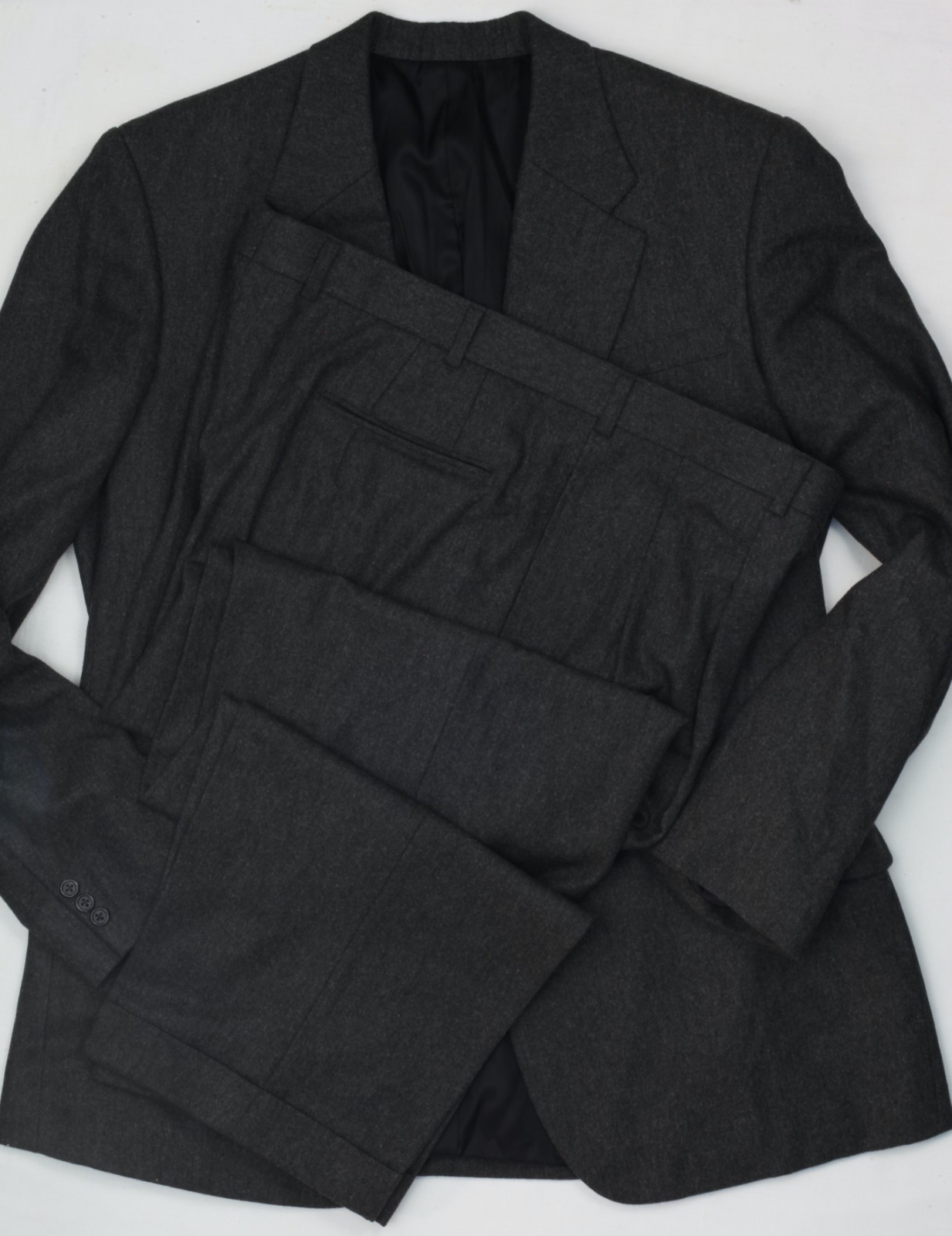 Vintage Mr. Oh Custom Made Regular Fit Suit Flannel Wool Gray 80s 46 42x33